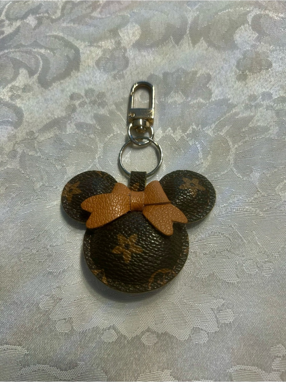 Designer-Inspired Brown Minnie Mouse Keychain with Bow